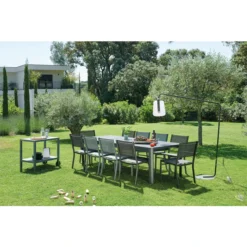 Table Fermob Oléron Avec 2 Rallonges 155 / 255 X 100 Cm - Gris Orage -Fatboy Soldes table fermob oleron chaises costa 2